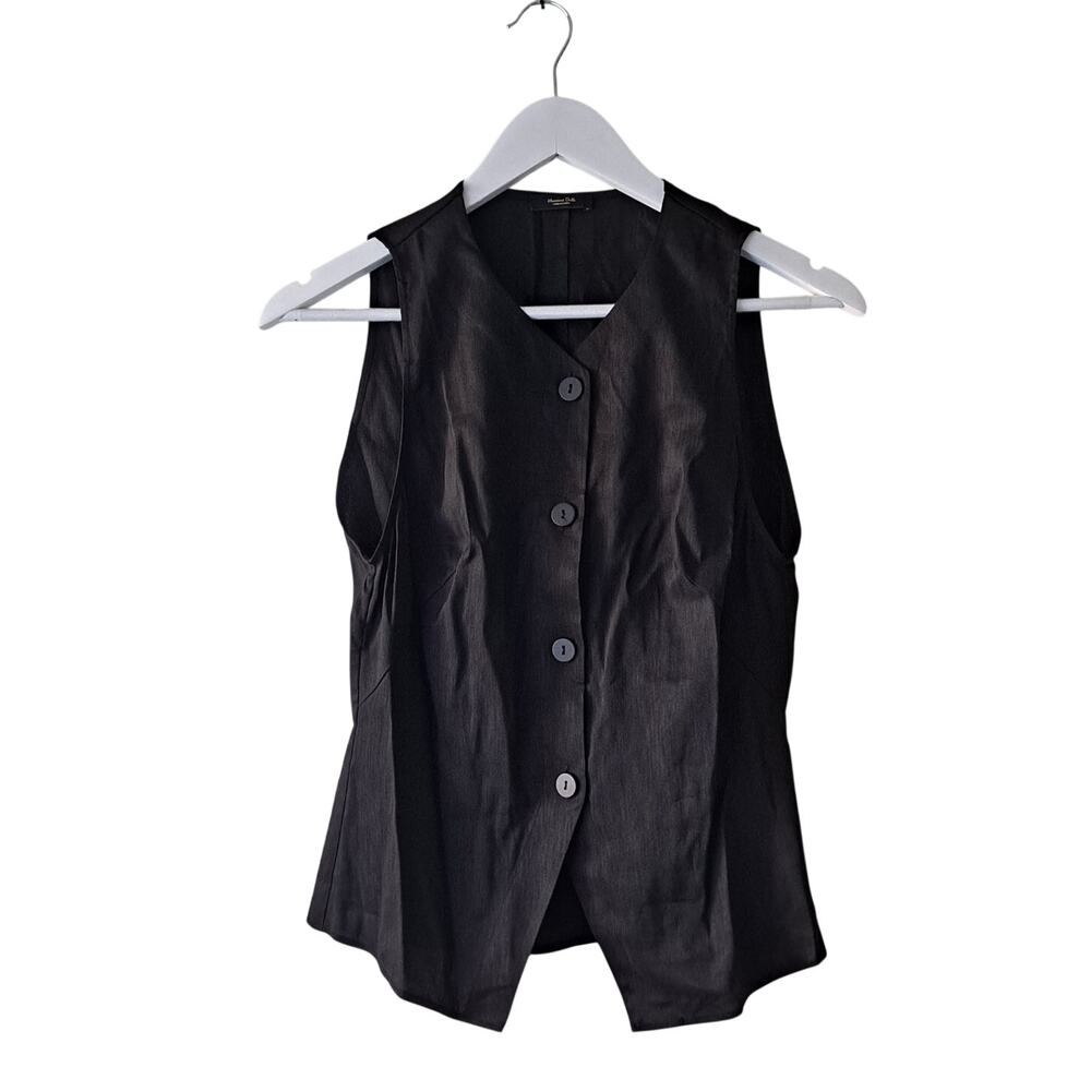 Massimo Dutti Single Breasted Waistcoat Linen Sleeveless Jacket Black Womens S - Picture 2 of 11